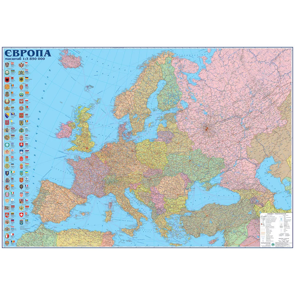 Карта Європи Політична 160х110 см М1:3 850 000 ламінована