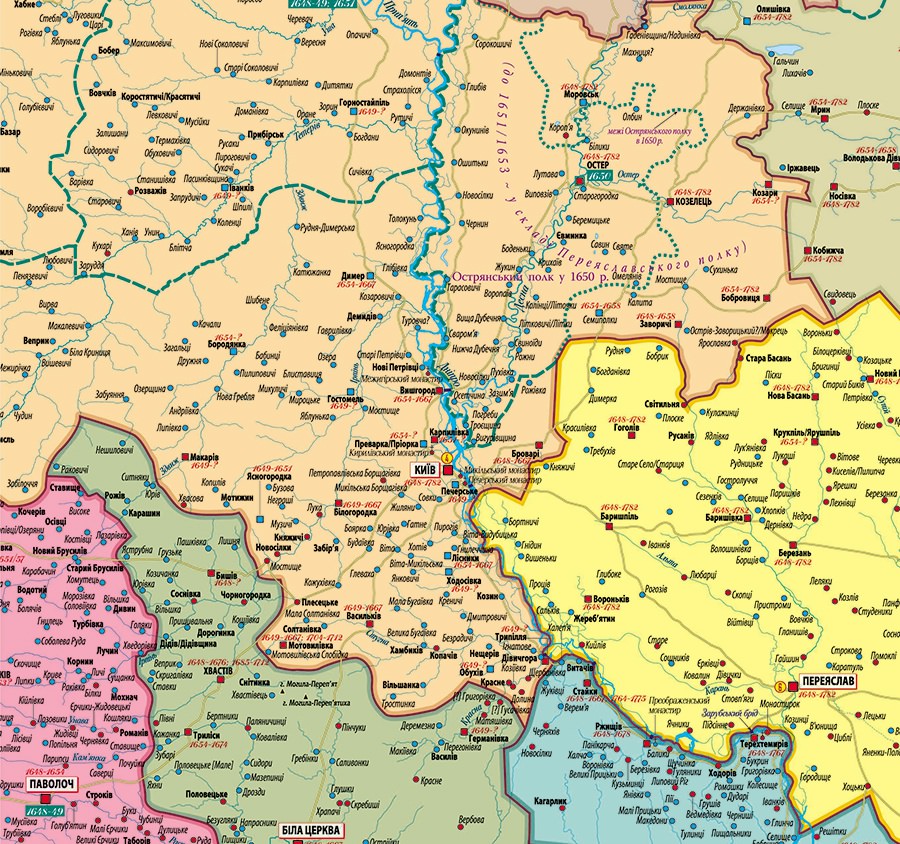 ГЕТЬМАНЩИНА У 1648 – 1709 рр. ПОЛКОВО - СОТЕННИЙ УСТРІЙ  1 : 750 000