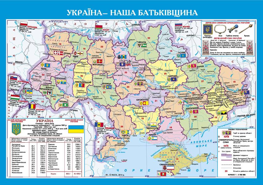Україна - наша Батьківщина  Політико-адміністративна Настільна карта 1:3 700 000