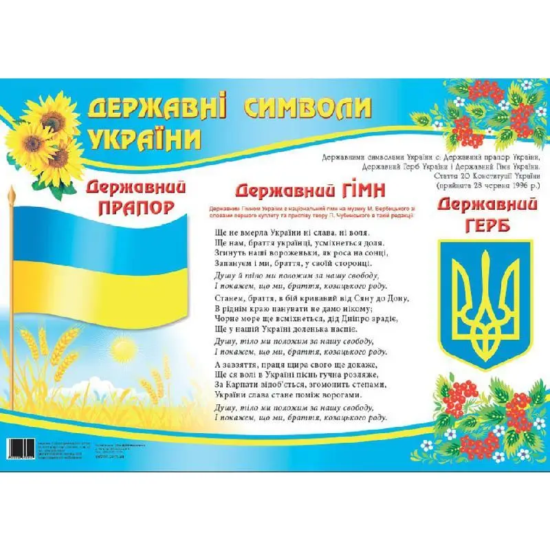 Державні символи України Плакат великий