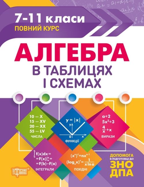 Таблиці та схеми Алгебра в таблицях і схемах. 7-11 класи, до ДПА, ЗНО Роганін О.М.