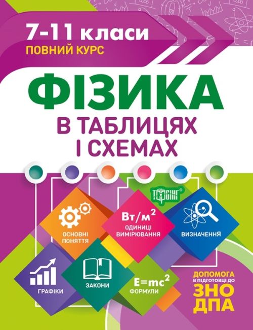 Таблиці та схеми Фізика в таблицях і схемах. 7-11 класи, до ДПА, ЗНО  Дудінова О. В.