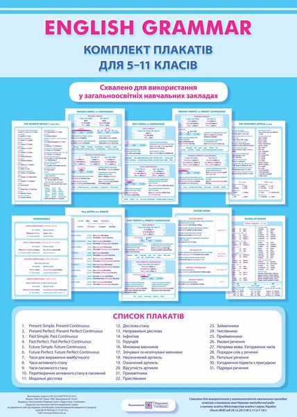 Англійська граматика. Комплект плакатів для 5-11 кл. Косован О.
