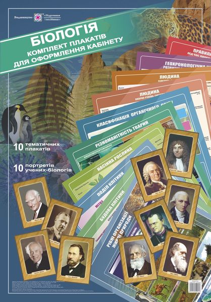 Комплект плакатів для оформлення кабінету Біології   /10 плакатів+10 портретів/  Хіхловський В.