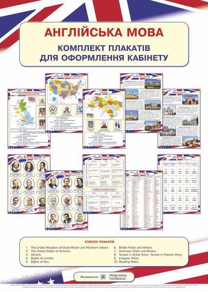 Комплект плакатів для оформлення кабінету Англійської мови  Вітушинська Н.