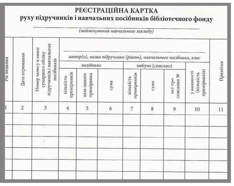 ШД /бібл/  Реєстраційна картка руху підручників і навч. посібників бібліотечного фонду (Укр) НОВА/ БИТЬ ТОЛЬКО ПАЧКАМИ (100 шт)
