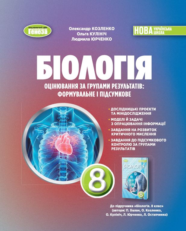 Біологія. 8 клас НУШ Зошит для тематичних та підсумкових робіт Козленко О. Кулініч О. Юрченко Л.
