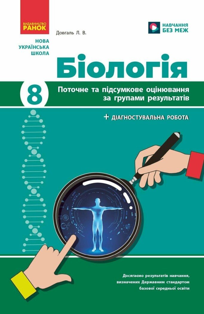 Біологія. 8 клас НУШ  Поточне та підсумкове оцінювання за групами результатів + діагностувальна робота Довгаль Л.В.