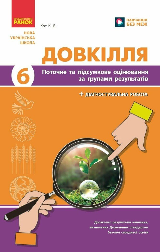 Довкілля. 6 клас  НУШ  Поточне та підсумкове оцінювання за групами результатів + діагностувальна робота  Кот К.В.