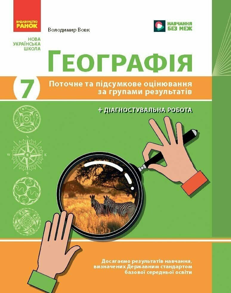 Географія. 7 клас НУШ  Поточне та підсумкове оцінювання за групами результатів + діагностувальна робота Вовк В.Ф.