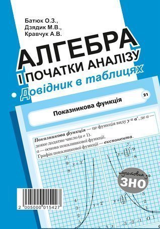 Алгебра і початки аналізу. Стереометрія. Довідник в таблицях для підготовки до ЗНО  Батюк О.З. та ін.