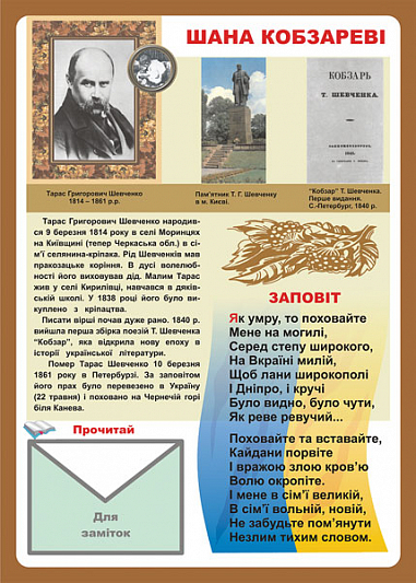 Дидактичний матеріал Шана Кобзареві. (ВЕЛ.Ф.) Будна Н.О.