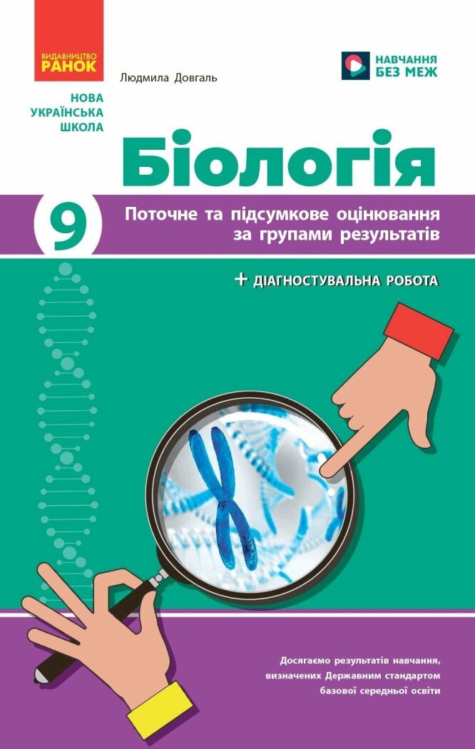 НУШ Біологія. 9 клас. Поточне та підсумкове оцінювання за групами результатів + діагностувальна робота. Довгаль Л.В.