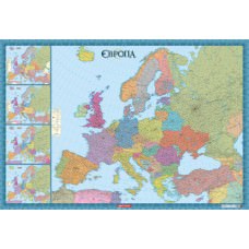 Європа. Політична карта (з врізками) 1:4 150 000  на картоні на планках